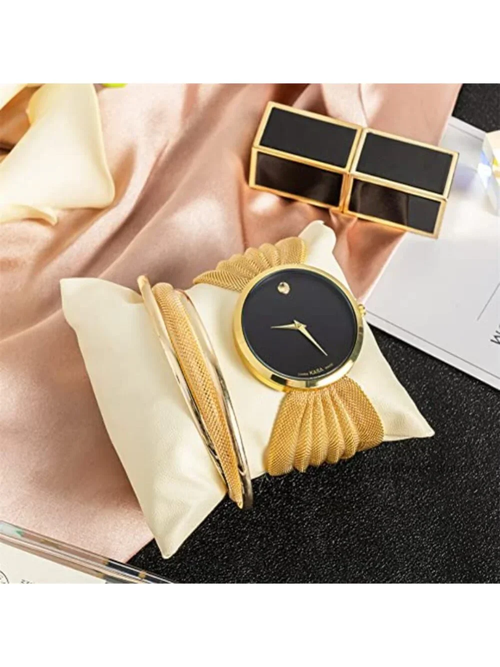Women's Quartz Watch and Bracelet Set with Crystal Accent, Gift for Wife